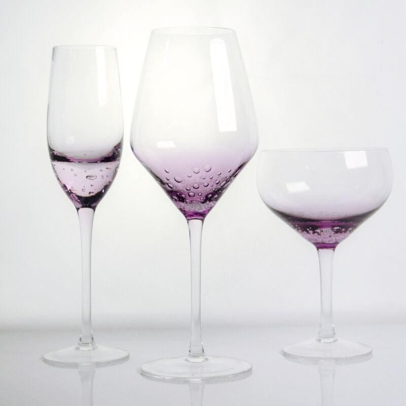 kualitas Lavender bubble Crystal Wine Glass handblown with gradient tint and delicate trapped bubbles combining elegance with durability pabrik