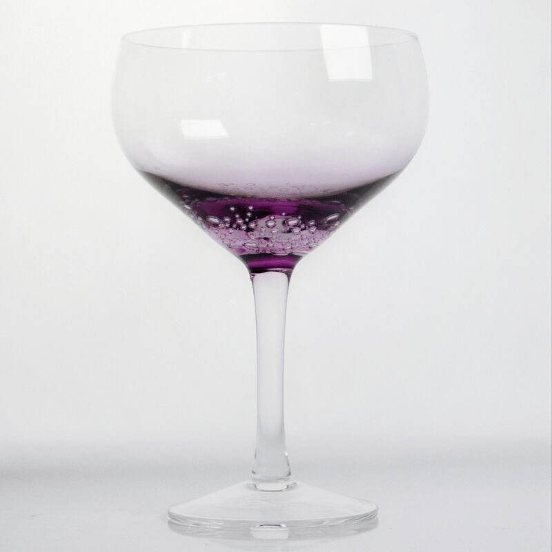 kualitas Lavender bubble Crystal Wine Glass handblown with gradient tint and delicate trapped bubbles combining elegance with durability pabrik