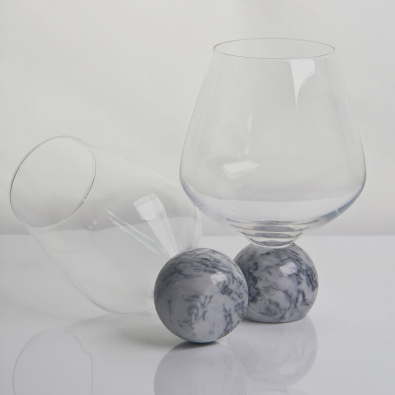 kualitas Marble Sphere Base Crystal Wine Glass Set Handblown Ultra Clear Crystal with Natural Stone Elegance Ideal for Daily and Special Gatherings pabrik