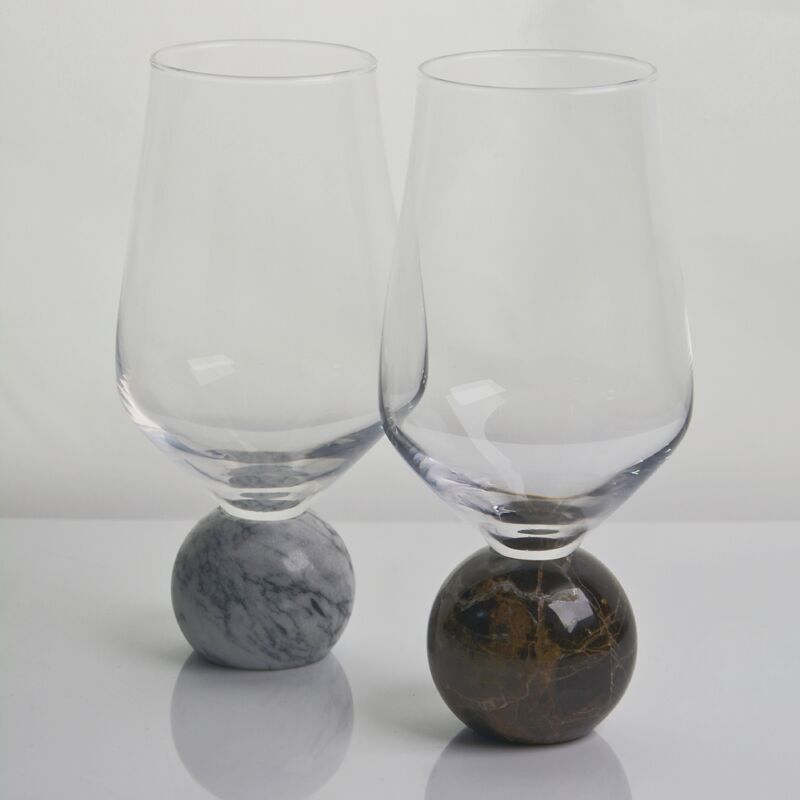 kualitas Marble Sphere Base Crystal Wine Glass Set Handblown Ultra Clear Crystal with Natural Stone Elegance Ideal for Daily and Special Gatherings pabrik