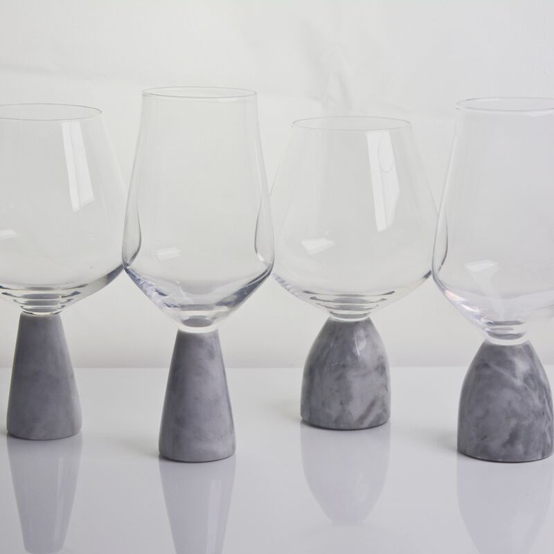 kualitas Hand Blown Crystal Wine Glass with Modern Gray Marble Stem Base Ultra Clear Bowl Perfect for Dinner Parties and Everyday pabrik