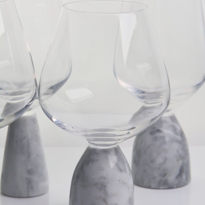 kualitas Hand Blown Crystal Wine Glass with Modern Gray Marble Stem Base Ultra Clear Bowl Perfect for Dinner Parties and Everyday pabrik