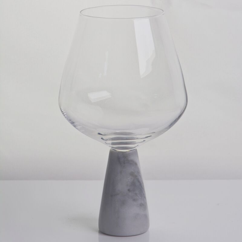 kualitas Hand Blown Crystal Wine Glass with Modern Gray Marble Stem Base Ultra Clear Bowl Perfect for Dinner Parties and Everyday pabrik