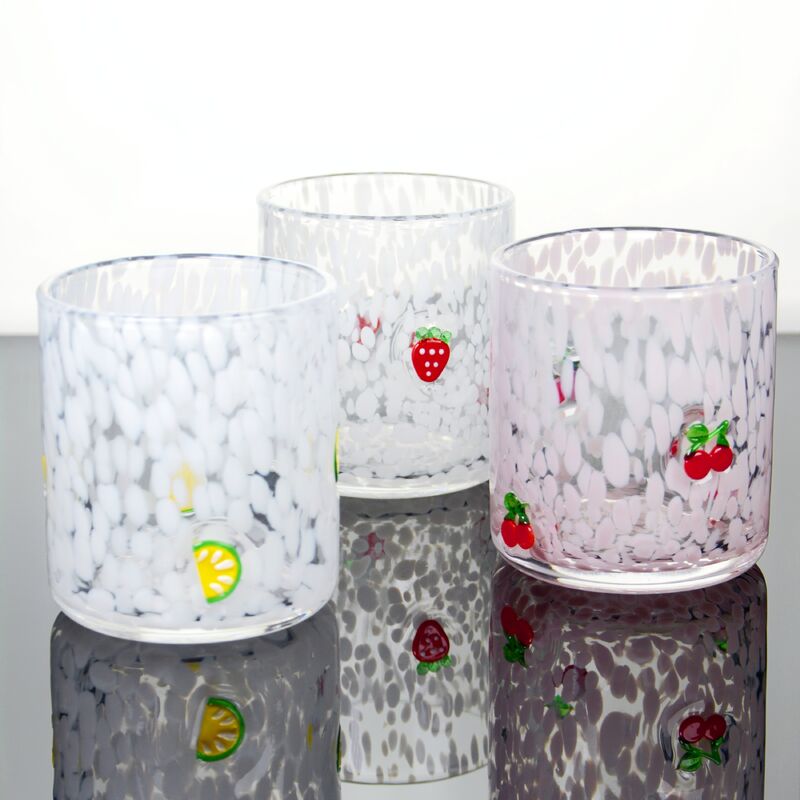 kualitas Tumbler Drinking Glasses hand crafted with dreamy confetti patterns and fruity designs that bring joy to your table setting pabrik