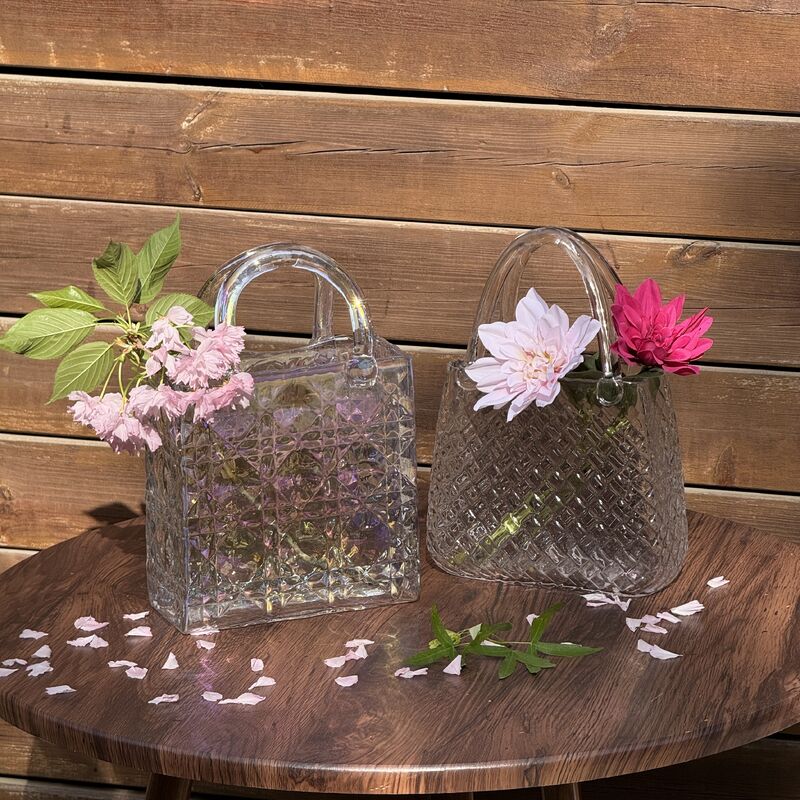 kualitas Hand-Blown Diamond Pattern Glass Handbag Vase - Versatile Dekorasi Pusat untuk Rumah & Wedding Dekorasi pabrik