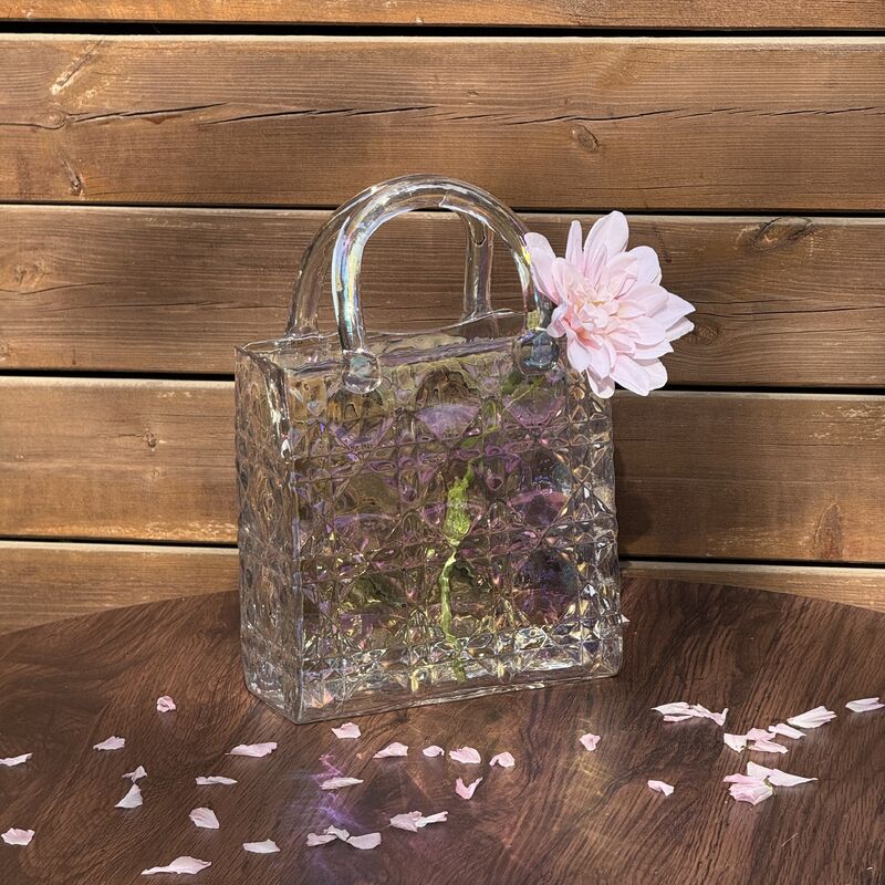 kualitas Hand-Blown Diamond Pattern Glass Handbag Vase - Versatile Dekorasi Pusat untuk Rumah & Wedding Dekorasi pabrik