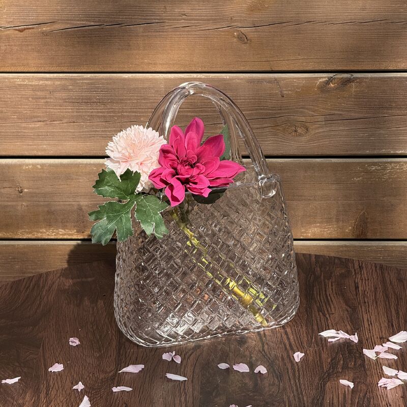 kualitas Hand-Blown Diamond Pattern Glass Handbag Vase - Versatile Dekorasi Pusat untuk Rumah & Wedding Dekorasi pabrik