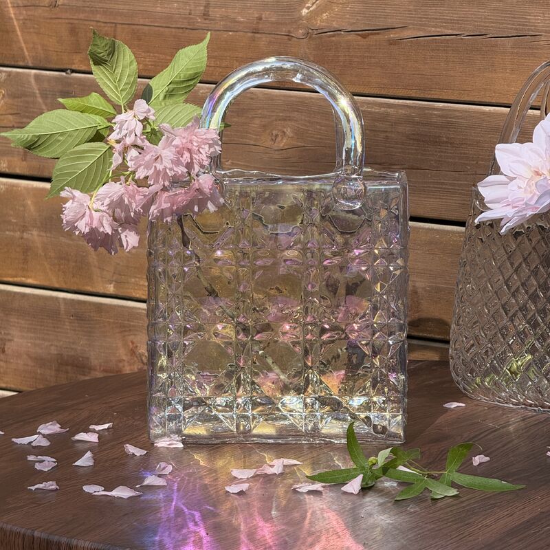 kualitas Hand-Blown Diamond Pattern Glass Handbag Vase - Versatile Dekorasi Pusat untuk Rumah & Wedding Dekorasi pabrik