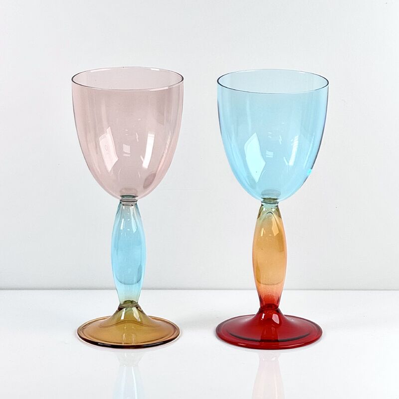 Kualitas Hand-Blown Gradient Color Borosilicate Wine Glasses, Multi-Color Artistic Stem Goblets for Wine, Cocktail, Home Bar & Party Decor pabrik