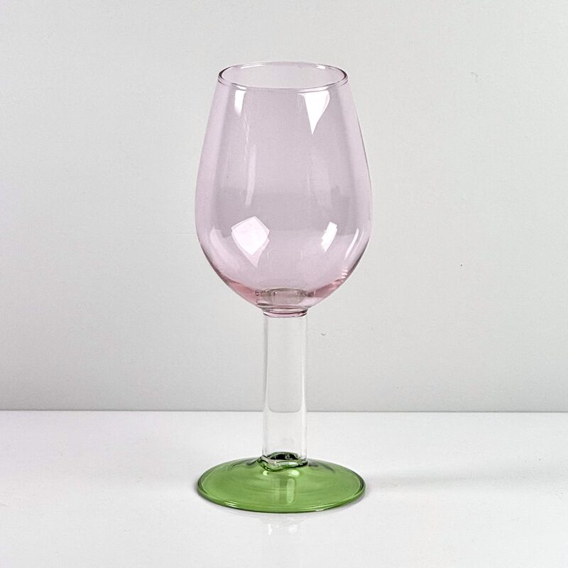 Kualitas Hand Blown Borosilicate Stemmed Wine & Cocktail Glass Set, Pink Bowl with Green Hollow Stem Base, Colored Spray Tinted Art Goblets for Bar, Wedding & Table Decor pabrik