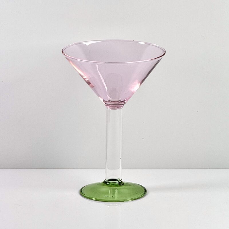 Kualitas Hand Blown Borosilicate Stemmed Wine & Cocktail Glass Set, Pink Bowl with Green Hollow Stem Base, Colored Spray Tinted Art Goblets for Bar, Wedding & Table Decor pabrik