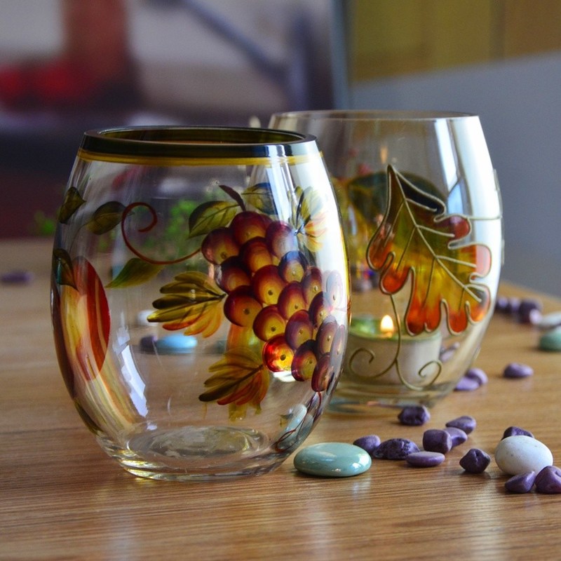 kualitas Egg Shaped Beautiful Color Glass Cylinder Candle Holders , Glass Votive Candle Holders pabrik