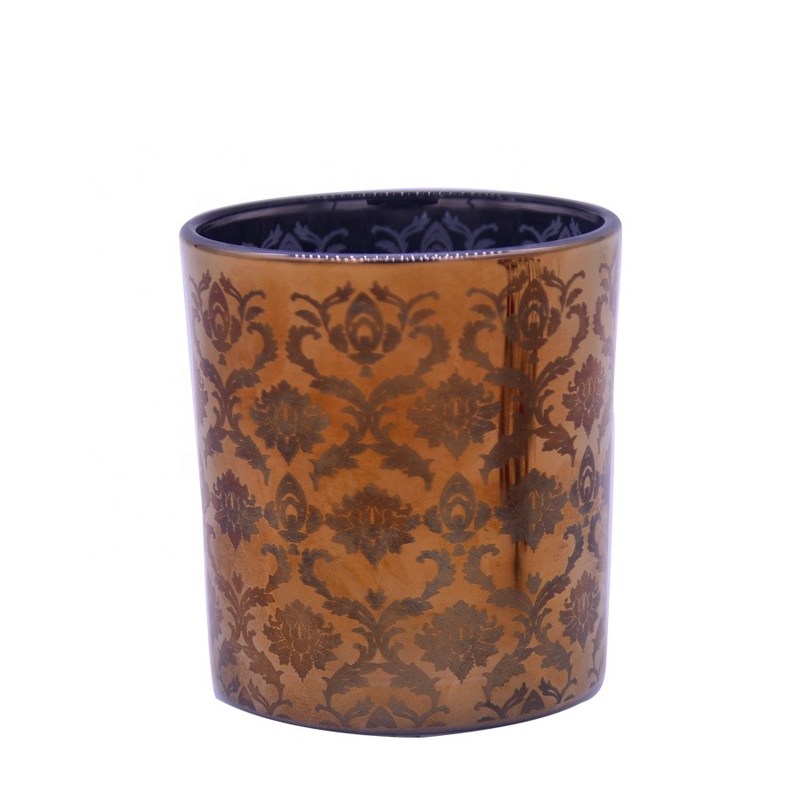 kualitas Copper Glass Candle Holders With Laser Engrave Pattern pabrik
