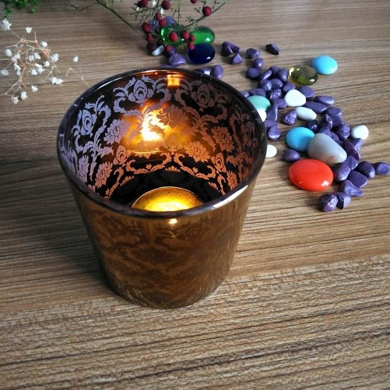 kualitas Copper Glass Candle Holders With Laser Engrave Pattern pabrik