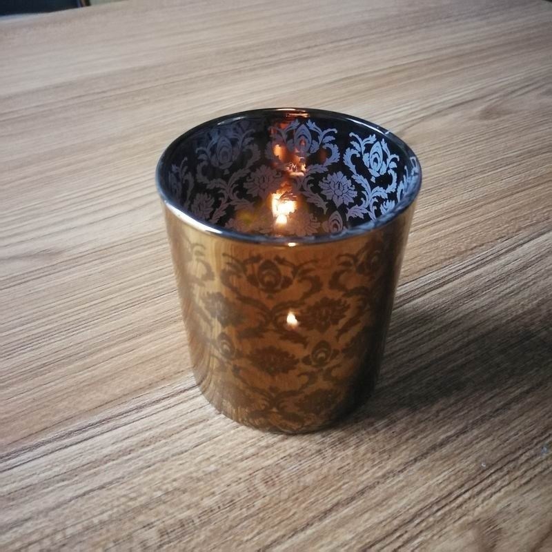 kualitas Copper Glass Candle Holders With Laser Engrave Pattern pabrik