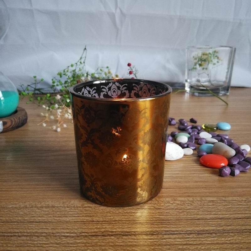 kualitas Copper Glass Candle Holders With Laser Engrave Pattern pabrik