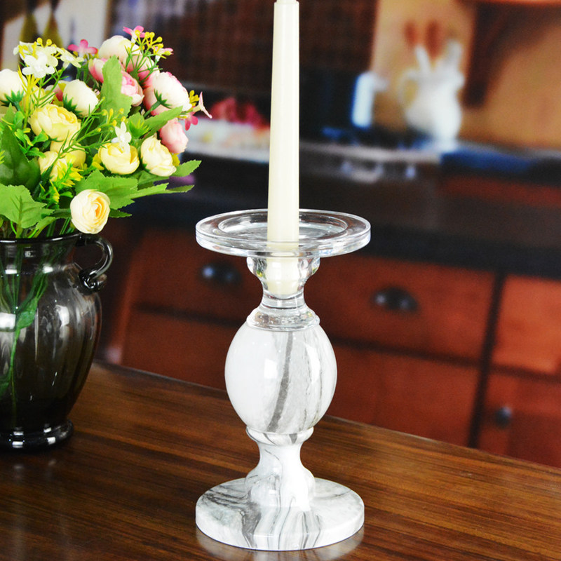 kualitas Crystal 3 Size Long Stem Candle Holders With Marble Planet pabrik