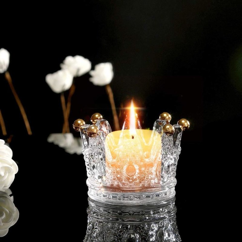 kualitas Classic Crown Clear Glass Candle Holders pabrik