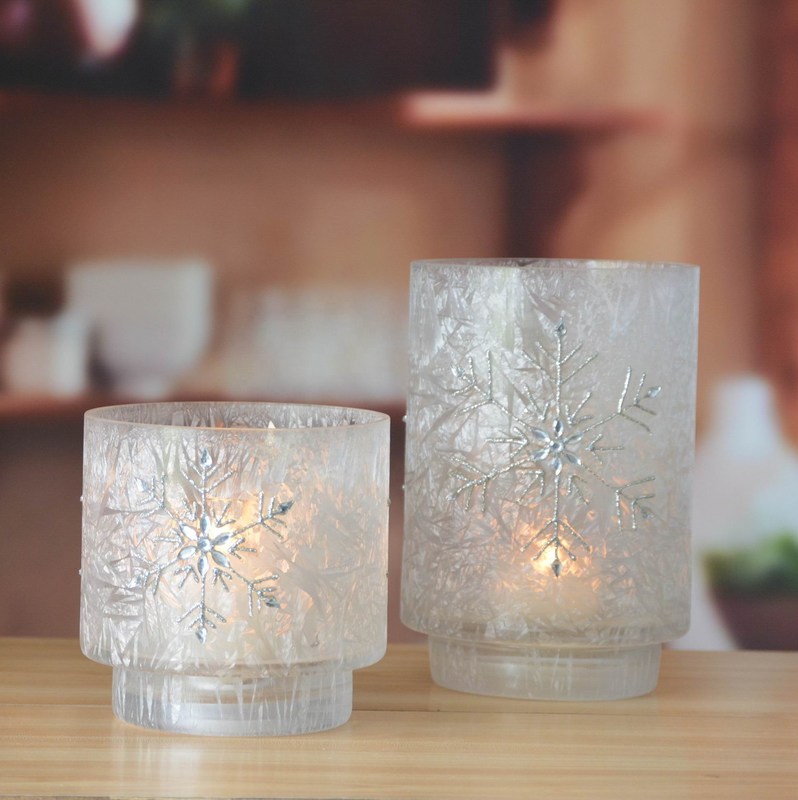 kualitas Snow Flake Glass Candle Holders pabrik