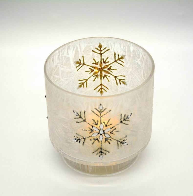 kualitas Snow Flake Glass Candle Holders pabrik
