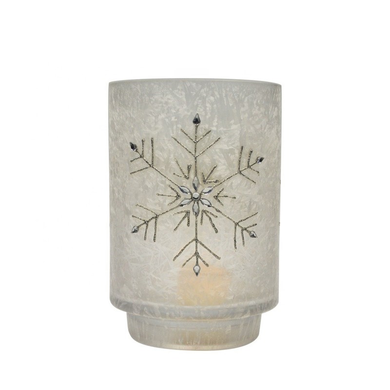 kualitas Snow Flake Glass Candle Holders pabrik