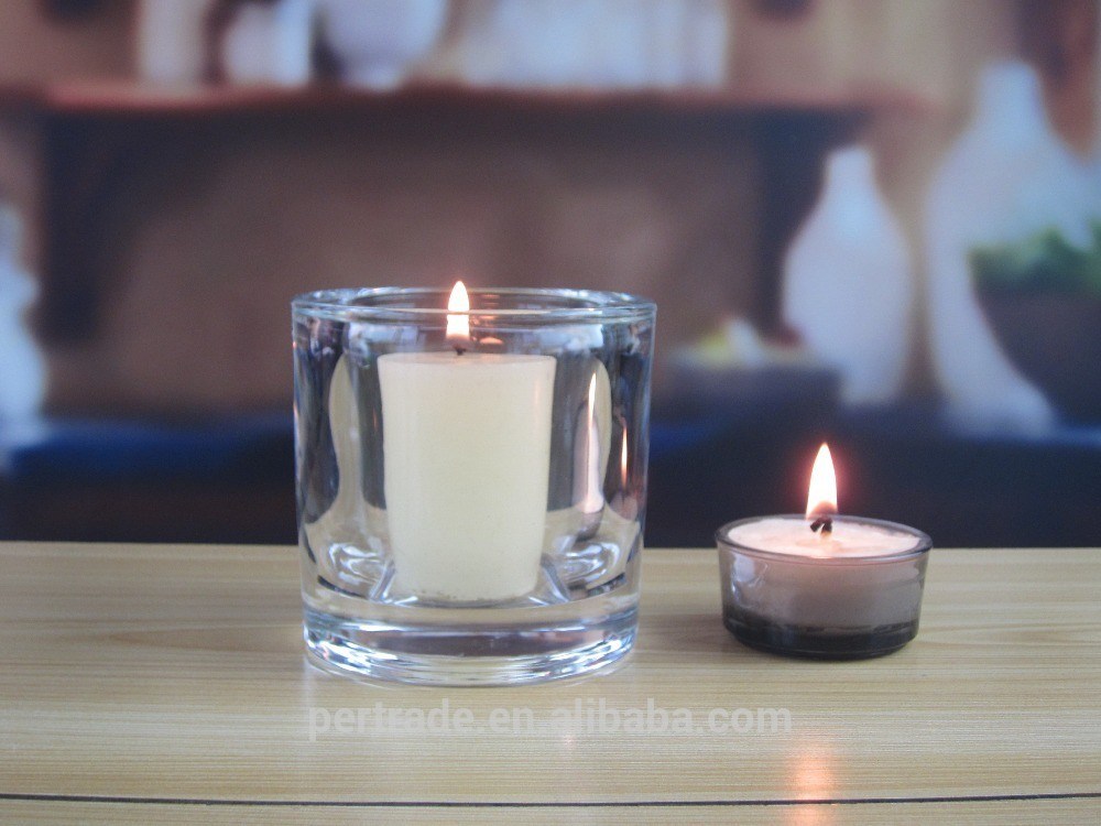kualitas Thick Wall Glass Cylinder Candle Holders For Table Decoration pabrik