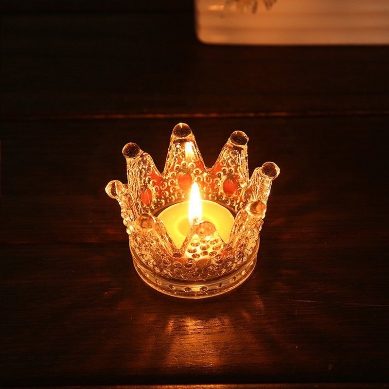 kualitas Romantic Crown Tea Light Mini Votive Candle Holders ,  Glass Cylinder Candle Holders For Party pabrik