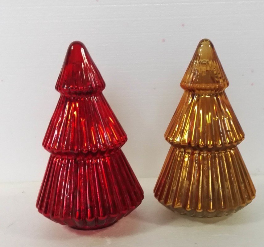 kualitas Handblown LED Holiday Glass Candle Holders Christmas Tree Pattern pabrik