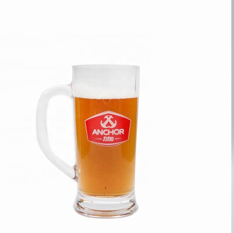 kualitas Promotion Branded 21 Oz Beer Glass Stein With Color Decal pabrik