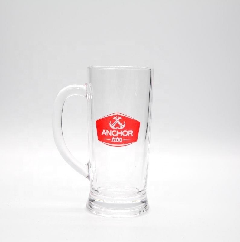 kualitas Promotion Branded 21 Oz Beer Glass Stein With Color Decal pabrik