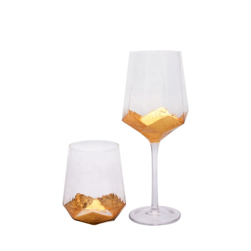 kualitas Customize Stemless Gold Foil Decorated Crystal Wine Glass pabrik