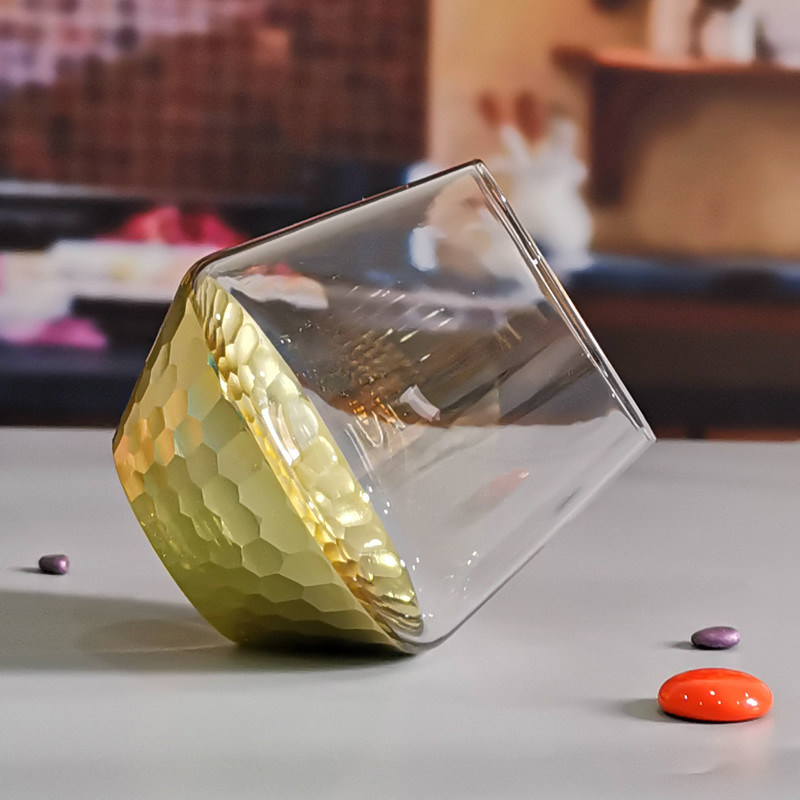 kualitas 400ml Hand Cut Gold Honeycomb Crystal Wine Glasses pabrik