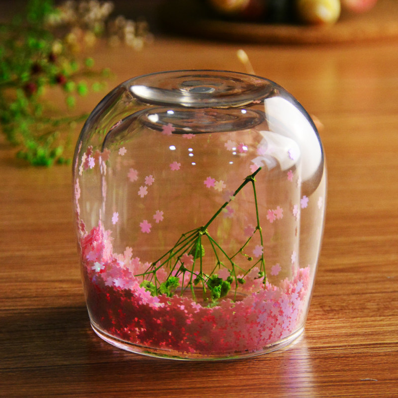 kualitas Customized Double Wall Glass Coffee Cup Decorative Glitter Tumbler Drinking Glasses pabrik