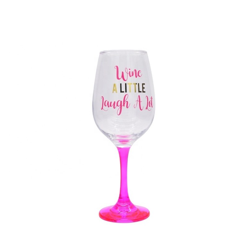 kualitas 340ml Crystal Wine Glass With Funny Fonts Decal Decoration pabrik