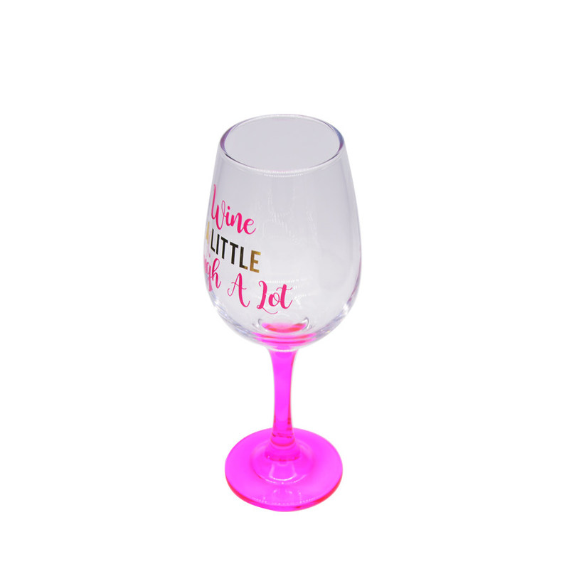 kualitas 340ml Crystal Wine Glass With Funny Fonts Decal Decoration pabrik