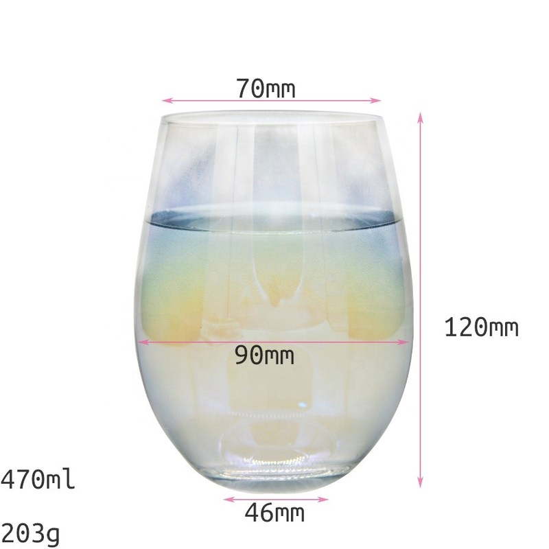 kualitas Ion Plated Rainbowl 16 Oz Stemless Wine Glass , Antique Crystal Wine Glasses pabrik