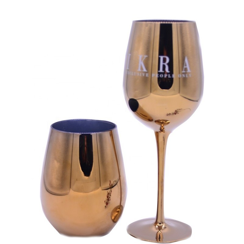 kualitas Gold Plated 16oz Crystal Wine Glass With Decal Logo For Gift pabrik