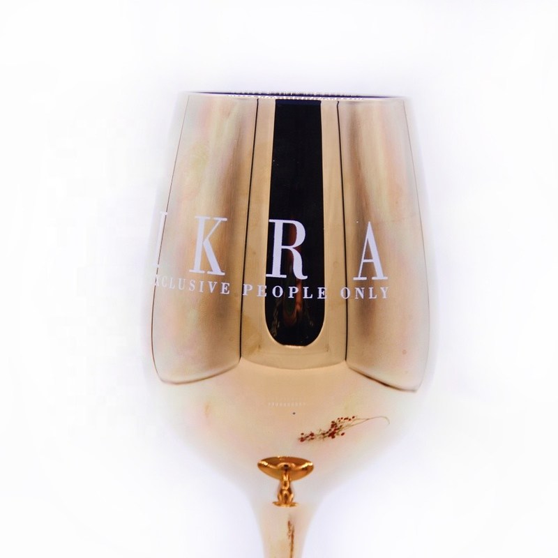 kualitas Gold Plated 16oz Crystal Wine Glass With Decal Logo For Gift pabrik