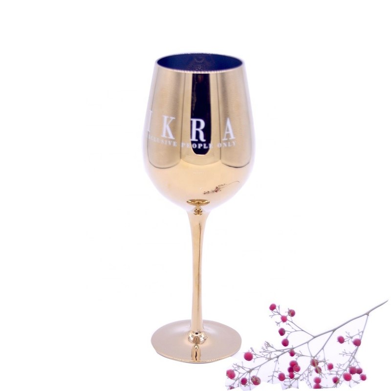 kualitas Gold Plated 16oz Crystal Wine Glass With Decal Logo For Gift pabrik