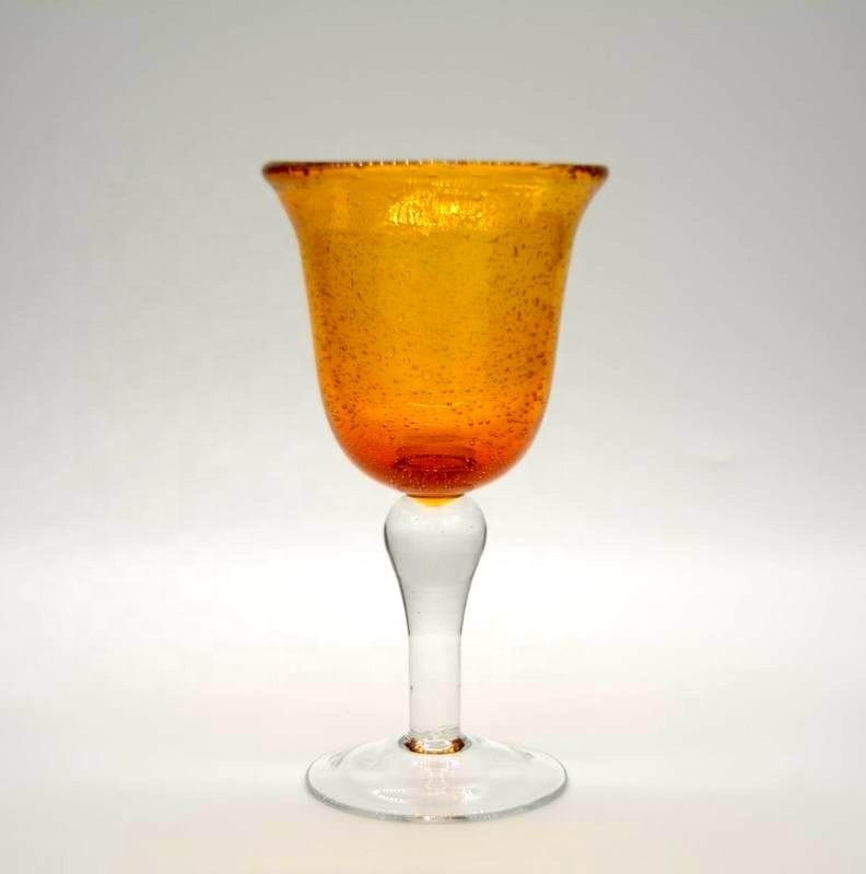 kualitas Handblown Solid Color Mexican Bubbles Goblet Crystal Wine Glass pabrik