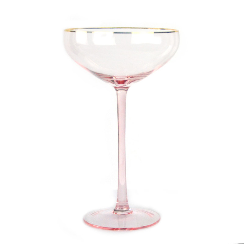 kualitas Gold Rim Pink Crystal Wine Glass For Holiday Party pabrik