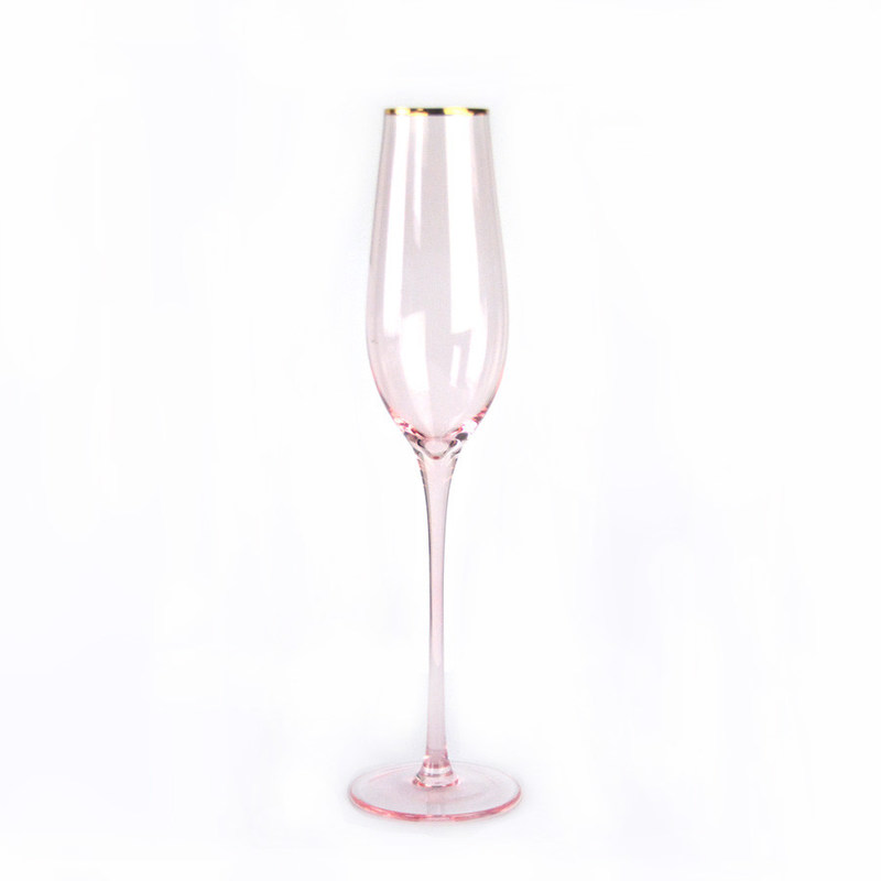 kualitas Gold Rim Pink Crystal Wine Glass For Holiday Party pabrik