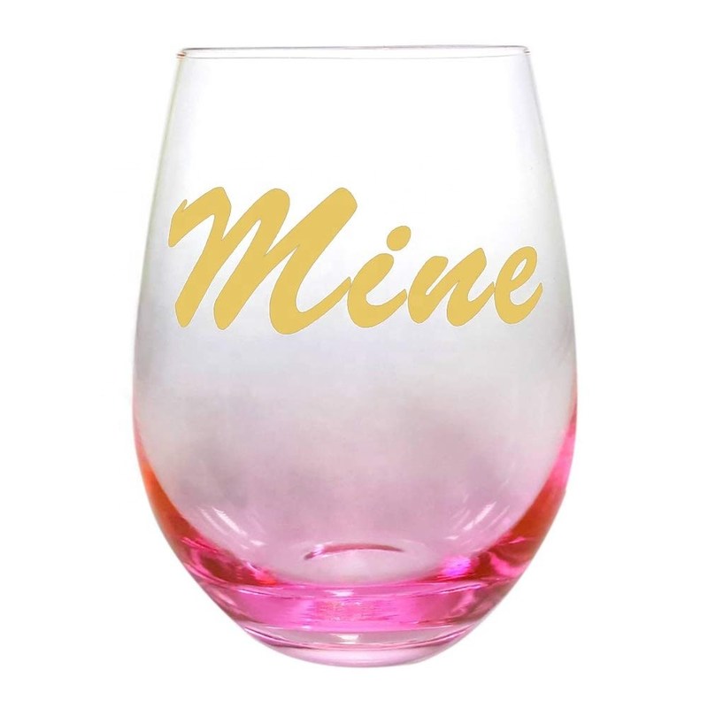 kualitas Egg Shape  Stemless Clear Wine Glass ，Clear Stemless Wine Glasses With Golden Fonts pabrik