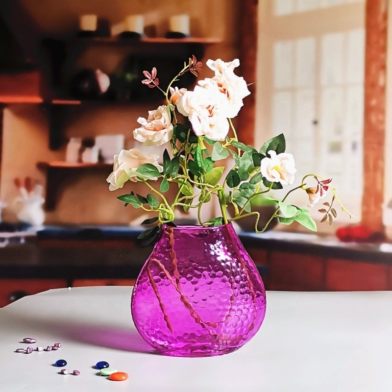 kualitas Home Decoration 8" Fish Style Vintage Pink Glass Vase pabrik