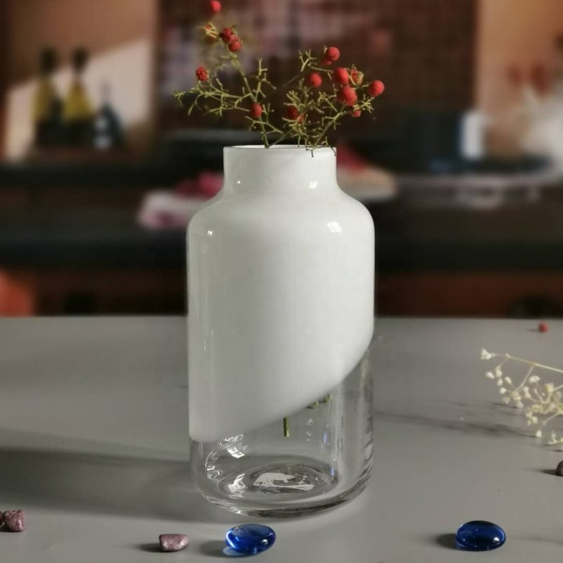 kualitas Hand Made Solid White Top Half Ceramic Glass Jar Vase pabrik