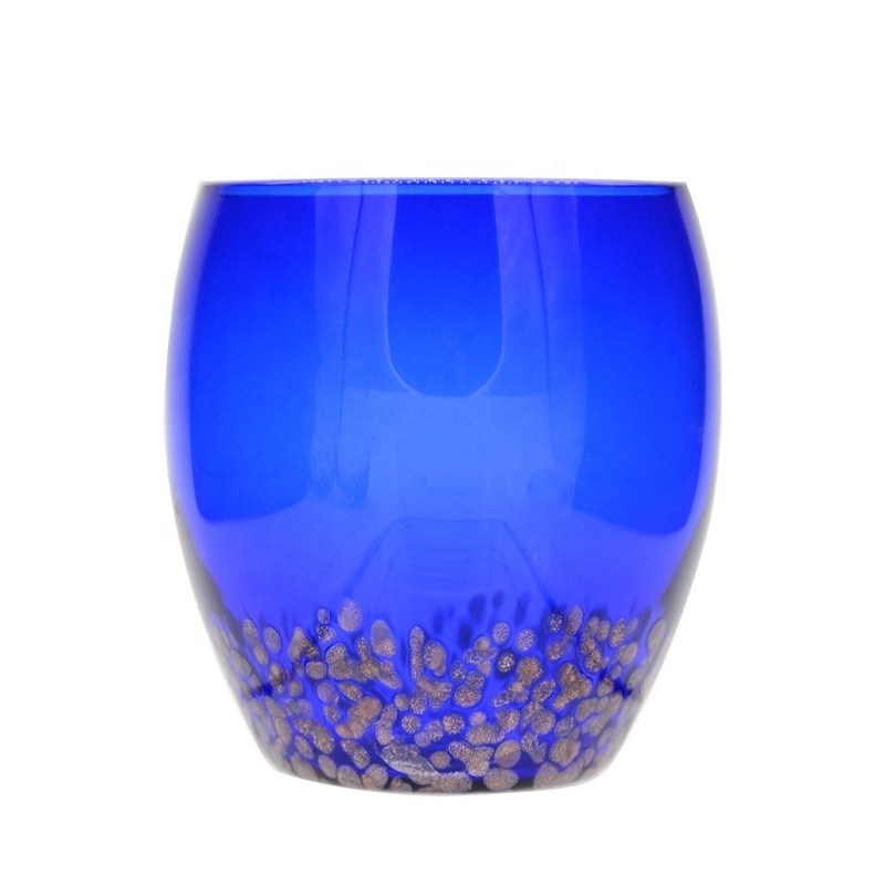 kualitas Solid Cobalt Blue Whisky Tumbler Glass With Golden Stone pabrik