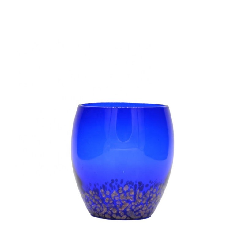 kualitas Solid Cobalt Blue Whisky Tumbler Glass With Golden Stone pabrik