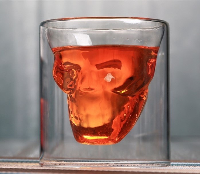 kualitas Skull Shaped Double Wall 2.5oz Old Fashioned Whiskey Tumbler pabrik