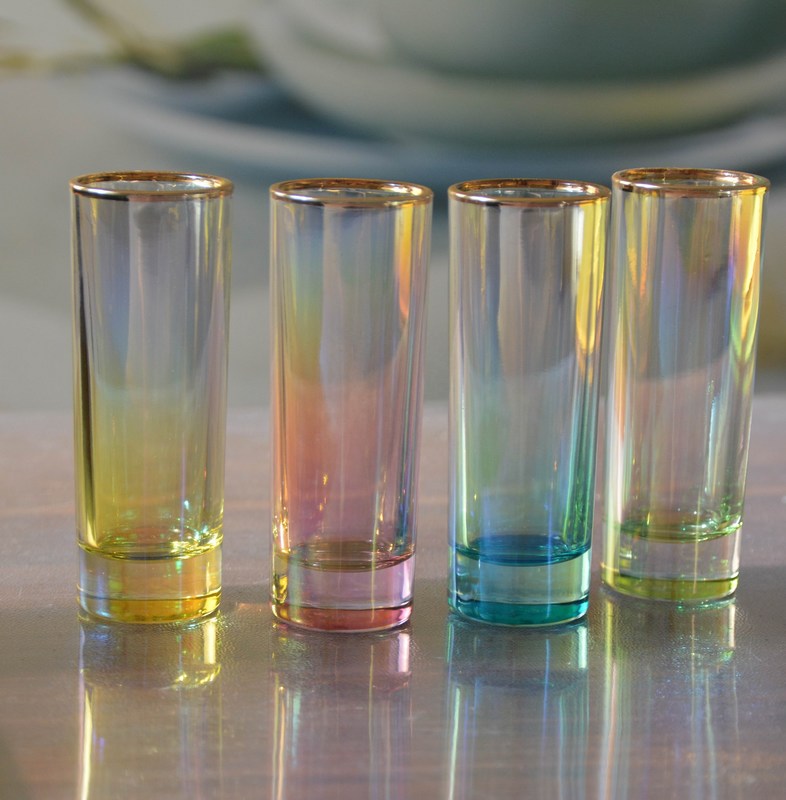kualitas Personalized INS Gradient Color Gold Rim Unique Shot Glass Set pabrik