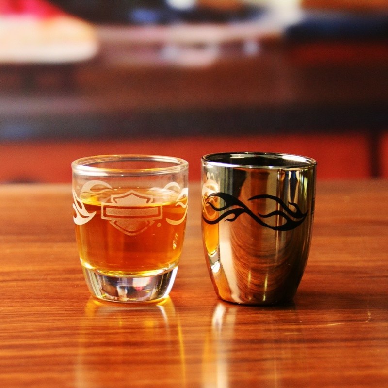 kualitas Platinum 50ml Unique Shot Glasses With Branded Decal Logo pabrik